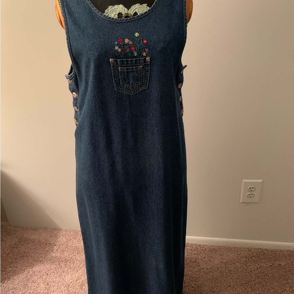 Embroidered Denim Sleeveless Maxi Dress